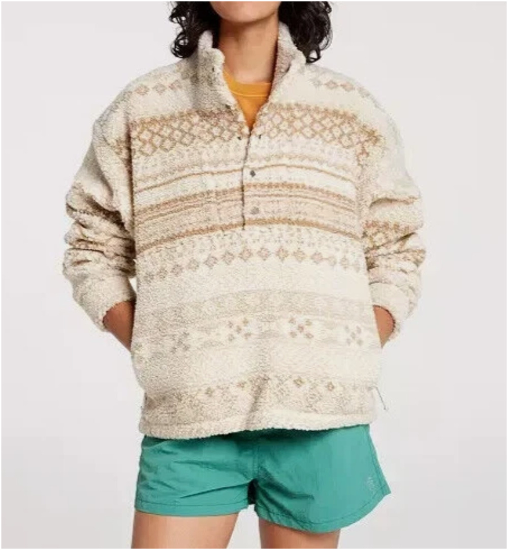 NWT Alpine Design 1/4 Snap Sherpa Jacket Women L Beige Khaki Fair Isle ADW24690P